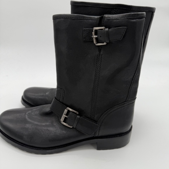 Michael Kors Black Leather Moto Boots Women’s 11 / 41 Buckle Strap Mid-Calf - Picture 5 of 15